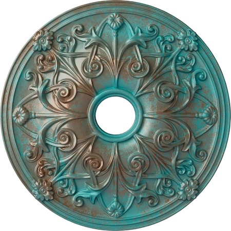 Ekena Millwork Jamie Ceiling Medallion (Canopies up to 3 7/8"), 23 5/8"OD x 3 7/8"ID x 2 1/8"P, Copper Green Patina CM23JACGS